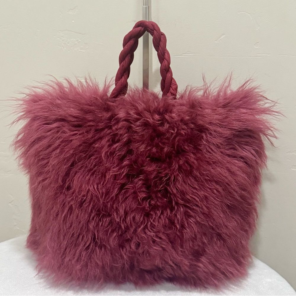Handmade Genuine Curly Shearling Leather With Sheepskin Braided Handles Tote Bag